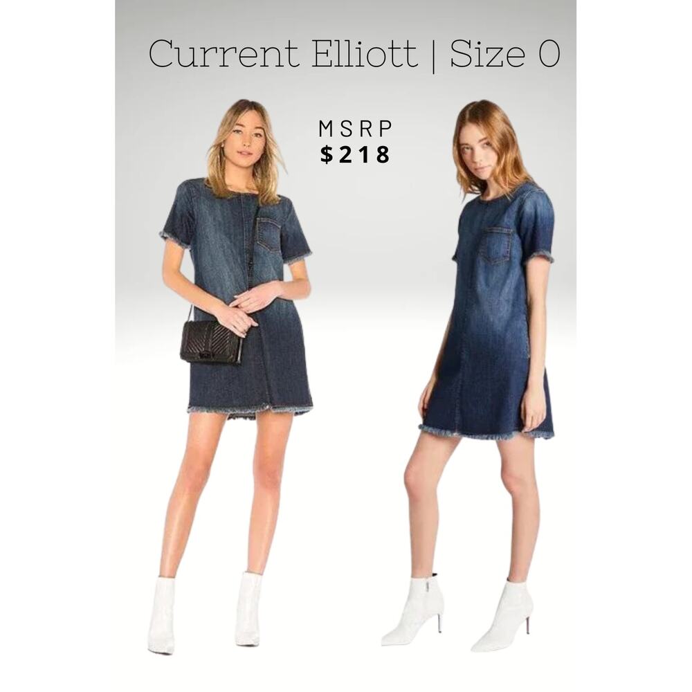 Current Elliott The Frayed Edge Denim Shift Dress Size 0 | SAME DAY SHIP